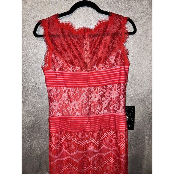 Tadashi Shoji Prom New Years Pepperment Chantilly Lace Boatneck Sleeveless Dress - Picture 6 of 10